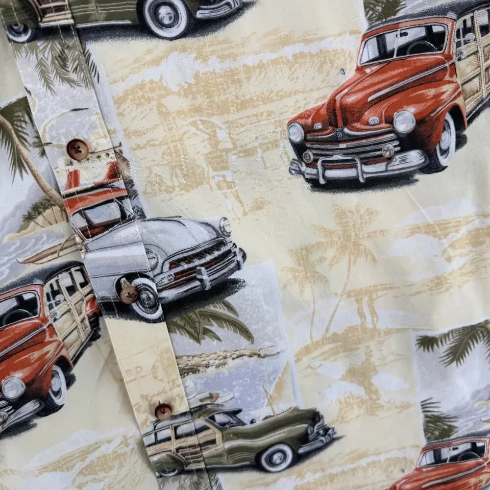 Clearwater Outfitters Men's Classic Cars Woody Wagon Tropical Hawaiian Shirt L